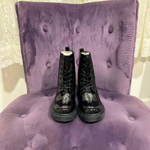 Black patent combat boots
